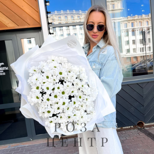 Хризантемы ромашковые в белом оформлении (11 шт) №1203