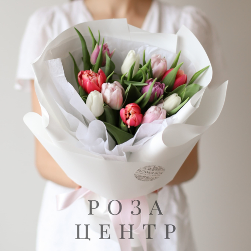 Микс тюльпанов в белом оформлении (11 шт) Микс тюльпанов в белом оформлении (11 шт)