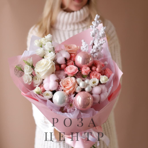 Новогодний букет в розовых тонах №1803 Новогодний букет в розовых тонах №1803